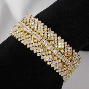 Gold AB Bracelets Cuff Rhinestone Crystal bridal flexible Jewelry Bracelets 4109